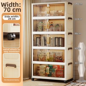 ZHUOLESHI | Portable No Assembly Multi-layer Storage Cabinet With Wheels Sliding Doors