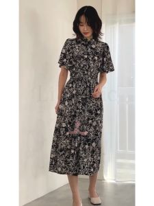 JJ Closet เดรสยาวลายดอก คอกลม แขนพริ้ว ใส่สบาย เอวคอด เดรสใส่เที่ยวน่ารักในชุดเดียว เดรสลายดอกเล็กๆ ชุดเดรสลายดอกไม้  ชุดเดรสลายดอก ชุดลายดอก