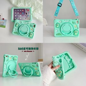 Kids Case For Apple iPad 10th 9th 8th 7th 10.9"10.2" 5th 6th Air Pro 5th 4th 3rd 9.7" 10.9" 10.5" 11.0" Mini 1 2 3 4 5 6th Gen 7.9" 8.3" 2020 2021 2022 Tablet Rotating Bracket Cute Cartoon Dinosaur Soft Silicone Strap Cover