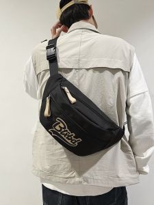 Mens Crossbody Bag Sporty Large Capacity Student Bag Street Style Trendy Single Shoulder Waist Bag Casual Pure Color Zipper