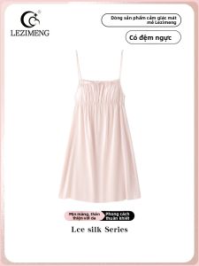 LEZIMENG | Đầm Ngủ Lụa Đệm Có Dây Quai Mảnh Màu Hồng