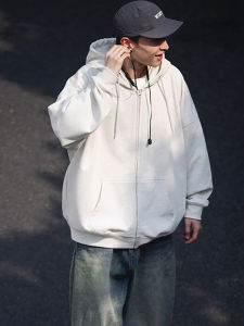 Áo Khoác Cardigan Nam Mùa Xuân Thu Màu Trơn Cỡ Lớn Phong Cách Đường Phố Có Mũ Trùm Đầu Khóa Kéo Thời Trang Trẻ Em