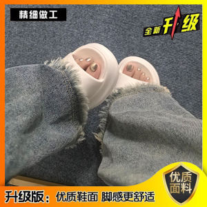 Black Thick Bottom Sandals Womens Summer Outdoor EVA Slip-On Anti-Slip Beach Sandals Super Soft Flat Footwear Casual Slippers