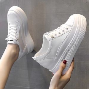 Womens 8cm Heightening Platform Sneakers Breathable Mesh Casual Thick Bottom Puffy Shoes Korean Style round Toe Daily Wear