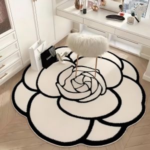 VIKAMA Artistic Rose Round Rug Noise-Reducing & Non-Slip Bedroom & Walk-in Wardrobe Mat Living Room Coffee Table Rug Home Decor