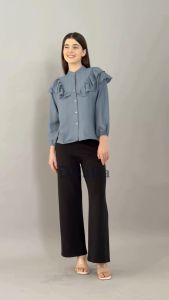 DNaRa - Sharon Blouse Linen Model Ruffle Lengan Panjang Hijab Friendly