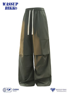 Wassup Bikk สไตล์อเมริกัน กางเกงลำลอง ชุดทำงานพับได้สำหรับผู้ชาย หลวม สำหรับกิจกรรมกลางแจ้ง กางเกงขายาว ฤดูใบไม้ร่วง อินเทรนด์ แบรนด์กันลม หลวม ลำลอง ชุดทหาร