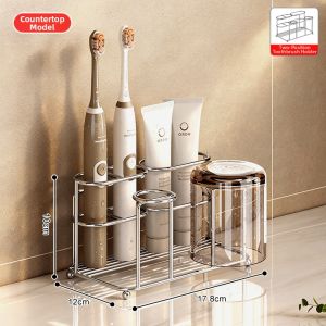 BANGJIE | 304 Stainless Steel Wall-Mounted Toothbrush Cup Rack No-Drilling