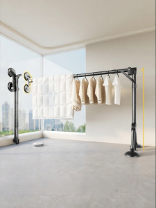 MINGZHI | Retractable Balcony Clothes Drying Rack Suction Cup Floor Stand