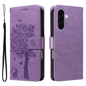 Leather Wallet Flip Case for Samsung Galaxy S22 S23 S24 S25 S26 FE Ultra Plus Edge | Cat Tree Embossed Design Card Holder