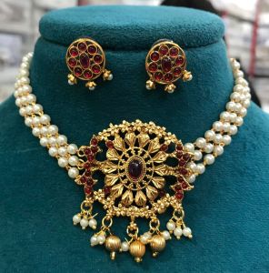 Indian Jewellery Antique Pearl Choker Set (WJ-171)
