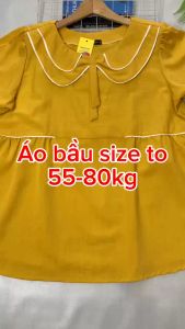 Áo bầu công sở BIGSIZE HANNA size từ 55kg tới 80kg chất cao cấp thoáng mát thấm hút mồ hôi và không nhăn áo bầu có dây nơ cột sau