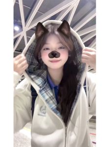 American Retro Preppy Style Cardigan Hoodie Female 2024 Fall and Winter New Arrival Fleece-lined Thickened Loose-Fitting Coat Top