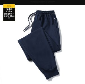 Mens Cotton Sport Pants Long Trousers Summer Thin Pure Color Fleece Loose Straight Elastic Waist Versatile Casual Trousers