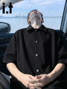 izzue | Black Cooling Silk Short Sleeve Shirt