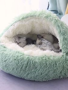 เตียงสัตว์เลี้ยงผ้ากำมะหยี่นูมพร้อมที่คลูมเตียงแมวที่นูสัตว์เลี้ยงแบบ2 in 1 สำหรับสูนัขตัวเล็ก