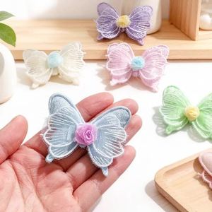 10Pcs 6CM Embroidery Fabric Butterfly Flowers Artificial Net Yarn Flower For DIY Craft Gift Clothing Supplies Wedding Decoration