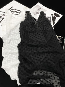 Elegant Embroidered Lace Vest Dress Womens Summer Vacation Style See through Outerwear mid Length V Neckline Pure Desire Atmosphere