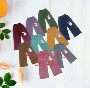 Paket Hemat Isi 5 Pcs Celana Kulot Anak Gambar Mixue Kancing Usia 1-13 Tahun Bahan Crinkle