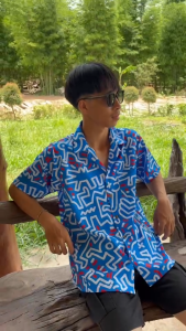 เสื้อเชิ้ตฮาวาย วินเทจ ผ้าไหมอิตาลี ลายคลาสสิค F67