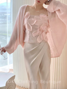 Kiki Pink Flower Halter Sweet Heart Style Womens Vest Inner Wear Fashionable Short Length Slim Fit Commute Pure Color