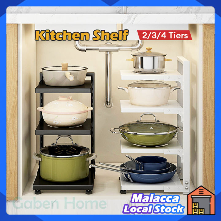 Under Sink Rack 2/3/4 Tier Dapur Rak Kitchen Storage Organizer Carbon