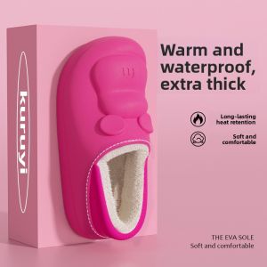 Mens Cotton Slippers with Heel Fall Winter Outdoor Wear 2024 New EVA Waterproof Non-Slip Fleece Lined Warm Couple Cotton Shoes