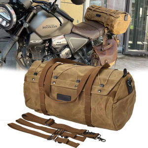 กระเป๋าเบาะหลังรถจักรยานยนต์สไตล์วินเทจ กระเป๋าหลังผ้าใบสําหรับรถจักรยานยนต์ กระเป๋าเดินทางสากลกันน้ํา