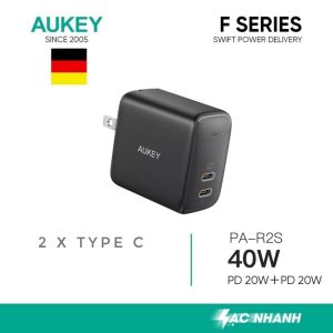 Củ Sạc Nhanh 40W AUKEY PA-R2S - 2 Cổng Type C - PD 3.0 - GaN - Sản Phẩm Chính Hãng - Mới 100%