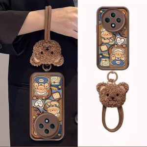 Phone Case Redmi 14C POCO C75 C65 Redmi 13C A3 A2 A1 + Plus 4G 5G Cute Vintage Butter Bear Soft Casing with Plush Doll Lanyard Lens Protection Shockproof Silicone Soft Cover 2025