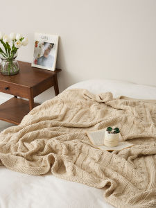 Retro Solid Color Knitted Blanket Single Person Air Conditioner Cover Blanket for Living Room Sofa Office Nap Shoulder Wrap