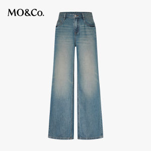 MO&Co. | Washed Whisker Stretch Cotton Boxyfit Mid-rise Straight Leg Jeans
