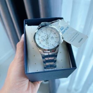 นาฬิกาผู้ชายEF-326D-7AVDF ตัวเรือนและสายสเตนเลสเงิน หน้าขาว มีเข็มบอกวันวันที่ กันน้ำ 100 เมตร หน้าปัด 41 มิล