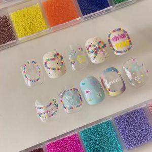12Grids 3D Dopamine Color Caviar Beads Nail Charms Mini Colorful Round Balls Nails Art Decorations DIY Crafts Manicure Accessory
