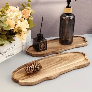 Wooden Tea Coffee Tray Fruit Dessert Candy Plate Wood Decorative Bread Snack Cake Food Dish Trays Tableware