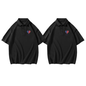 Elegant Summer Couple Outfits Short Sleeve Polo Shirt Fairy Tale Print Korean Style Loose Fit T-Shirt for Young Women