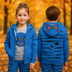 Hot Movie Kpop Demon Hunters Tiger Print Zipper Hoodies For Children Autumn Winter Long Sleeve Sweatshirt Casual Kids/Adult Tops