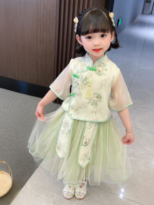 Han Dynasty Girl Summer Dress Suit Kids Chinese Style Dress Two-piece Set Western Style Baby Girl Princess Tulle Skirt