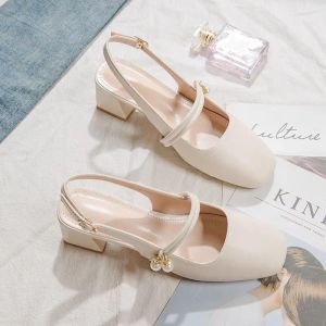 Summer Special Offer Open Toe Mary Jane Sandals Womens Outdoor Wear Thick Heel Sweet Style mid Heel Rubber Outsole Ultra-Fine Fiber Uppe