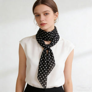Womens Fashion Polka Dot Skinny Scarf Elegant Long Neck Scarf Versatile Korean Style All-match Accessory