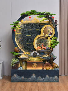 Waterfall Screen Wall Fountain round Indoor Living Room Floor Decoration Item Feng Shui Water Wheel Gift Landscape Decorative Accessories