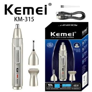 Kemei KM-315 3-In-1 Nose Hair Trimmer Rechargeable Facial Nose Trimmer For Men Electric Eyebrow Beard Trimmer Machine Cleaner Grooming Set Micro Shaver