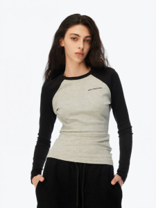 ANN ANDELMAN | Gathered Raglan Long Sleeve Slim Fit Design T-shirt