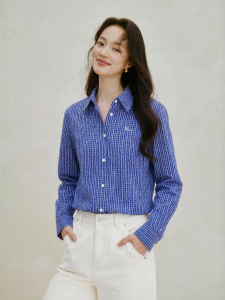 INMAN | Klein Blue Embroidered Womens Shirt Loose Layered Long Sleeve