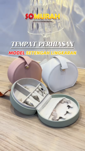 Jewelry Box Mini Bentuk Bulat Kotak Perhiasan Set Kalung Anting Estetik Travel Friendly