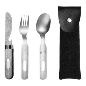 Stainless Steel Outdoor Camping Portable Three-Piece Set Cookware Dining Utensils Multi-Functional Picnic Equipment Bowl Spoon Knife