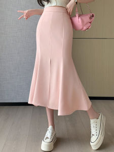 กระโปรงทรงเอเอวสูงสีชมพู ทรงเข้ารูป ทรงหางปลา สำหรับผู้หญิง ฤดูร้อน 2024 กระโปรงสั้นทรงเอทรงเข้ารูปแบบใหม่