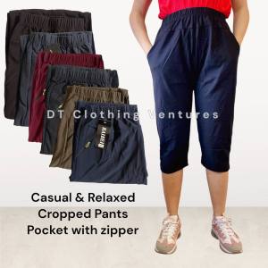 Women Casual Loose Cropped Trousers Pants Pocket With Zipper