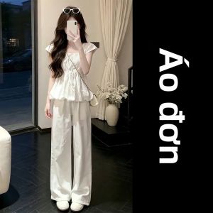 Ge·an·fei | Bộ Áo Blouse Tulip Trắng và Quần Ống Rộng Mùa Hè Cho Nữ