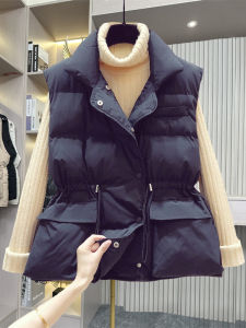 Korean Style Versatile Stand Collar down Cotton Vest Womens Waist Cinching Shoulder 2025 Autumn Winter Loose Drawstring Design Vest Top